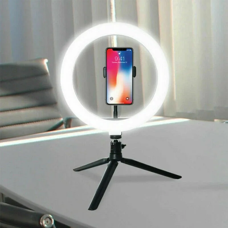 Anillo de luz LED para Selfie, 25cm, soporte para teléfono, lámpara regulable de relleno, luz de transmisión en vivo