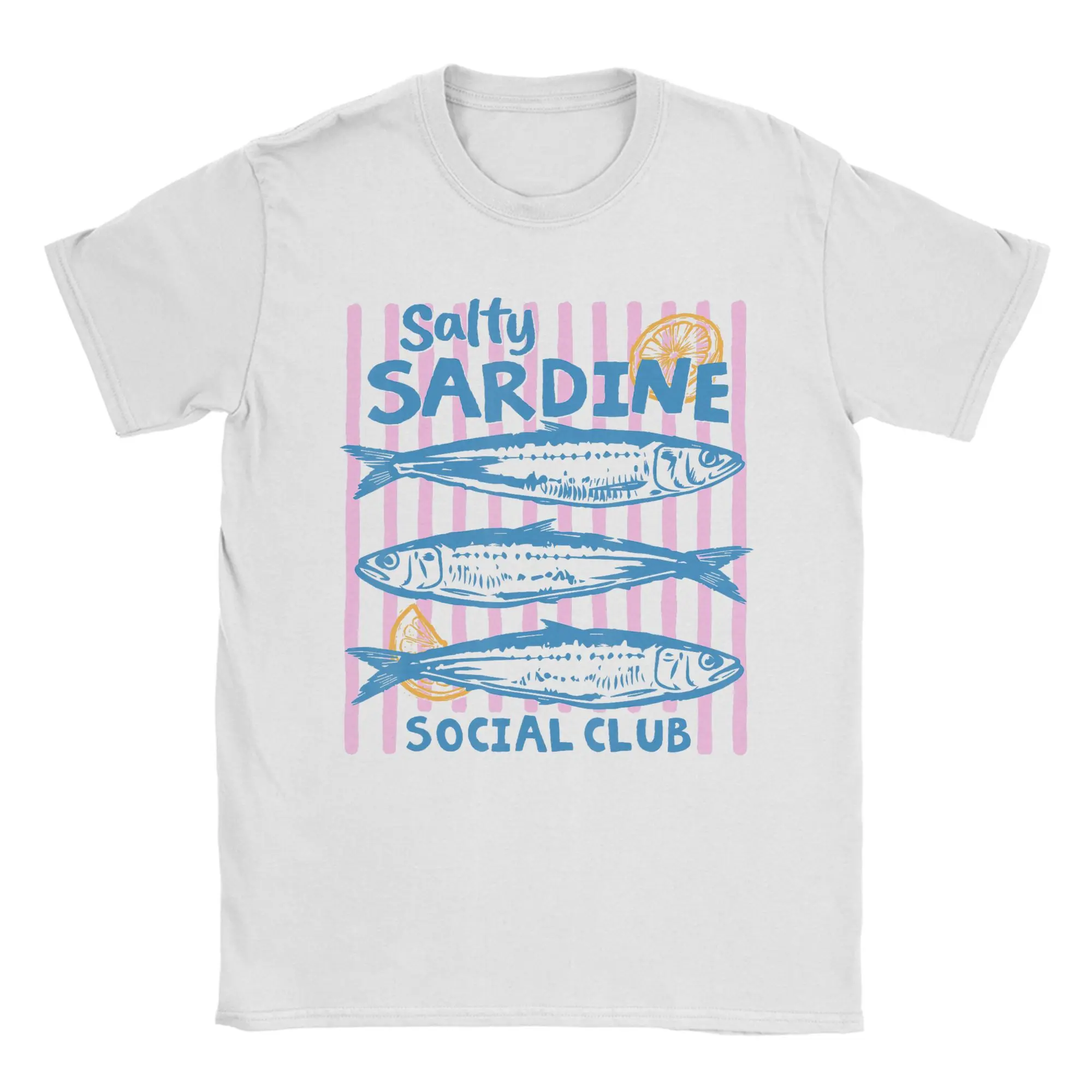 Sardine Tinned Fish Retro Mediterranean Social Club Mens Streetwear 100% Cotton T-Shirts Crew Neck Tees Oversized Clothing