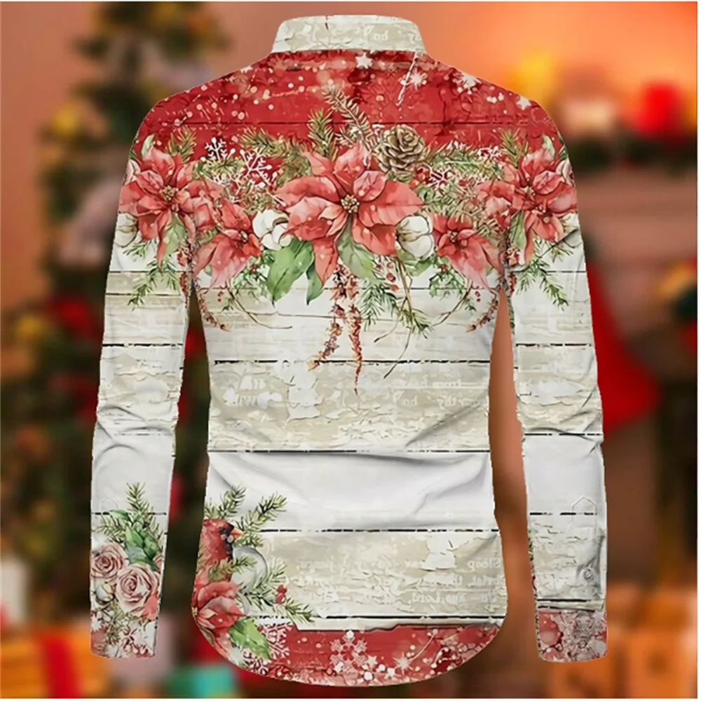 2023 Kerstcadeau Heren Lange Mouwen Bedrukt Shirt Straat Polo Jurk Casual Party Mode Comfortabele Zachte Stof Top S-6XL