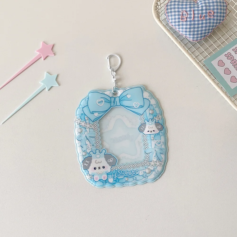 Bowknot Animals Korean Photocard Holder PVC Card Cover Keychain Pendant ID Photo Photocard Frame Korean Style Picture