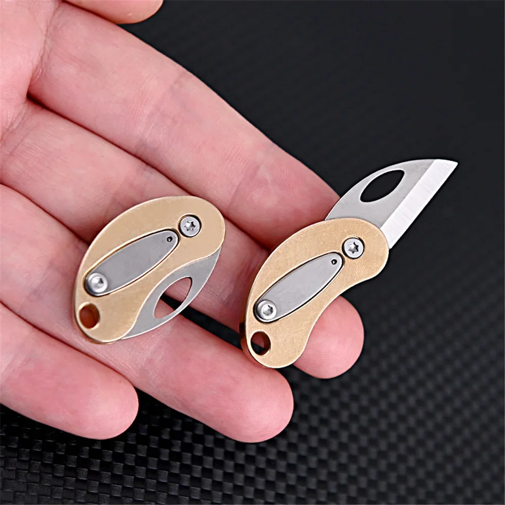 Pigeon Egg Brass Folding Knife Mini Creative Portable Outdoor Unpacking Express Fruit Knife Pendant Self-defense Sharp Key Chain