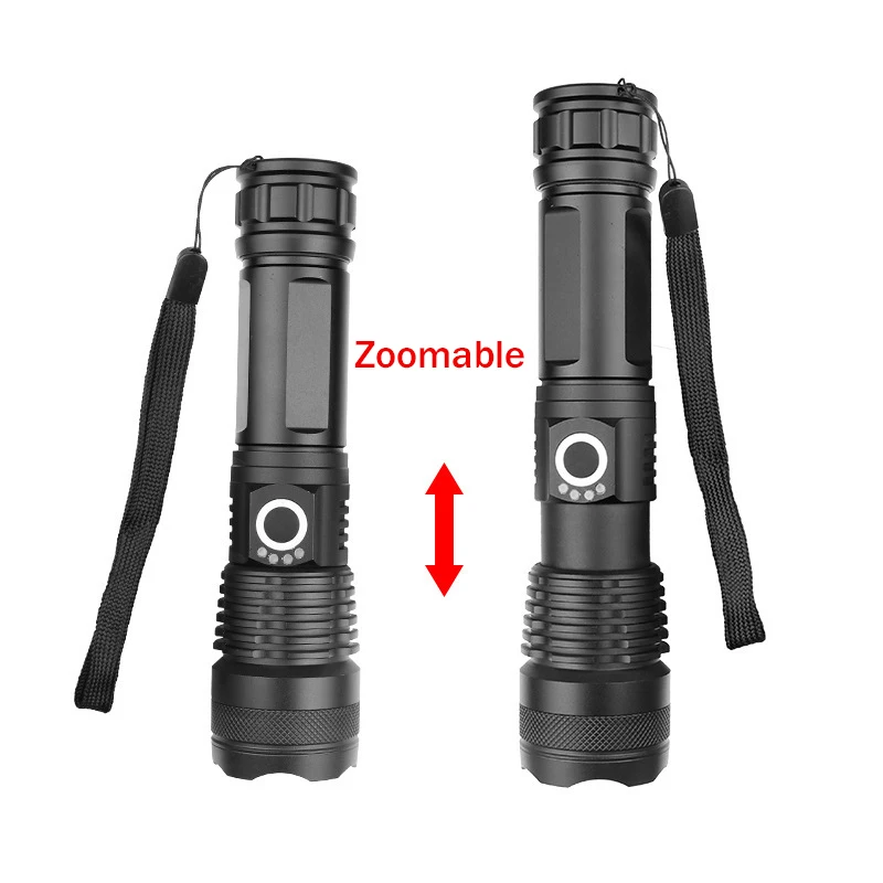 Hochleistungs-wiederaufladbare Taschenlampe USB-C, ultrahelles Schießen mit großer Reichweite, große einziehbare Taschenlampe für den Außenbereich mit 3000-a-Mh-Akku