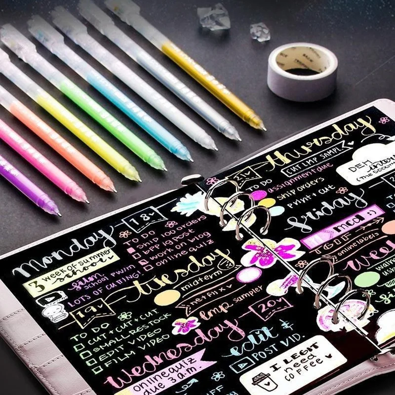 

9pcs/set White Gold Silver Gel Pen Large Capacity 0.6mm Highlighter Art Marker Pen Sketch Drawing Comic Design Art Supplies