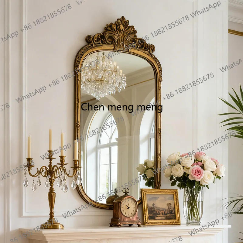 R French retro medieval makeup mirror American new Chinese carved bathroom mirror, vanity mirror