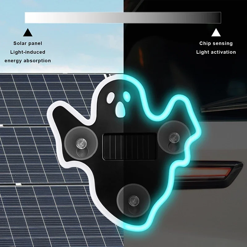 Solar Devil Car Ghost LED Ambient Light Dynamic Rear Windshield Decorative Expression Light For Car, Halloween Decoration