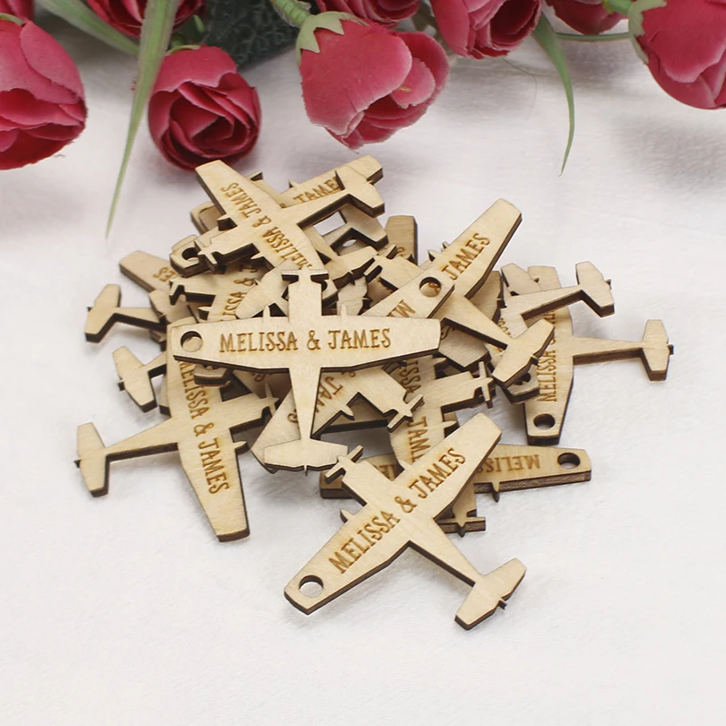 

Custom Wooden Tags for Wedding and Engagement, Personalized Tags, Favor Tags, Save the Date, Airplane