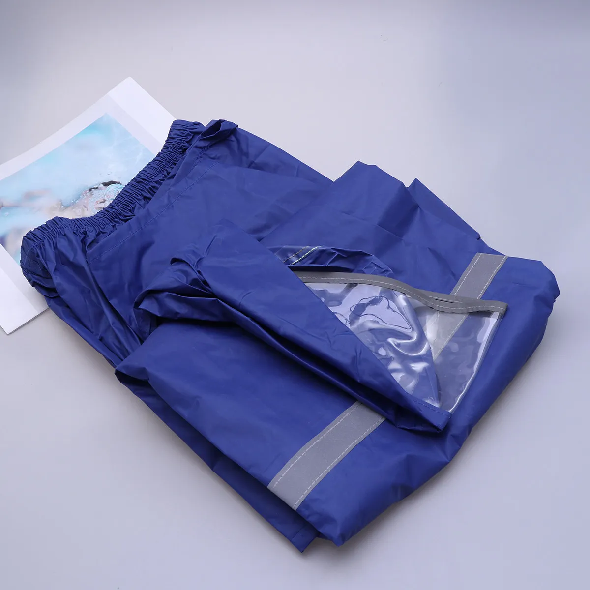 Two-Piece Motorcycle Raincoat Suit Reflective Stripe Waterproof Cycling Rain Jacket Pants Xl Sapphire Blue Lightweight Portable