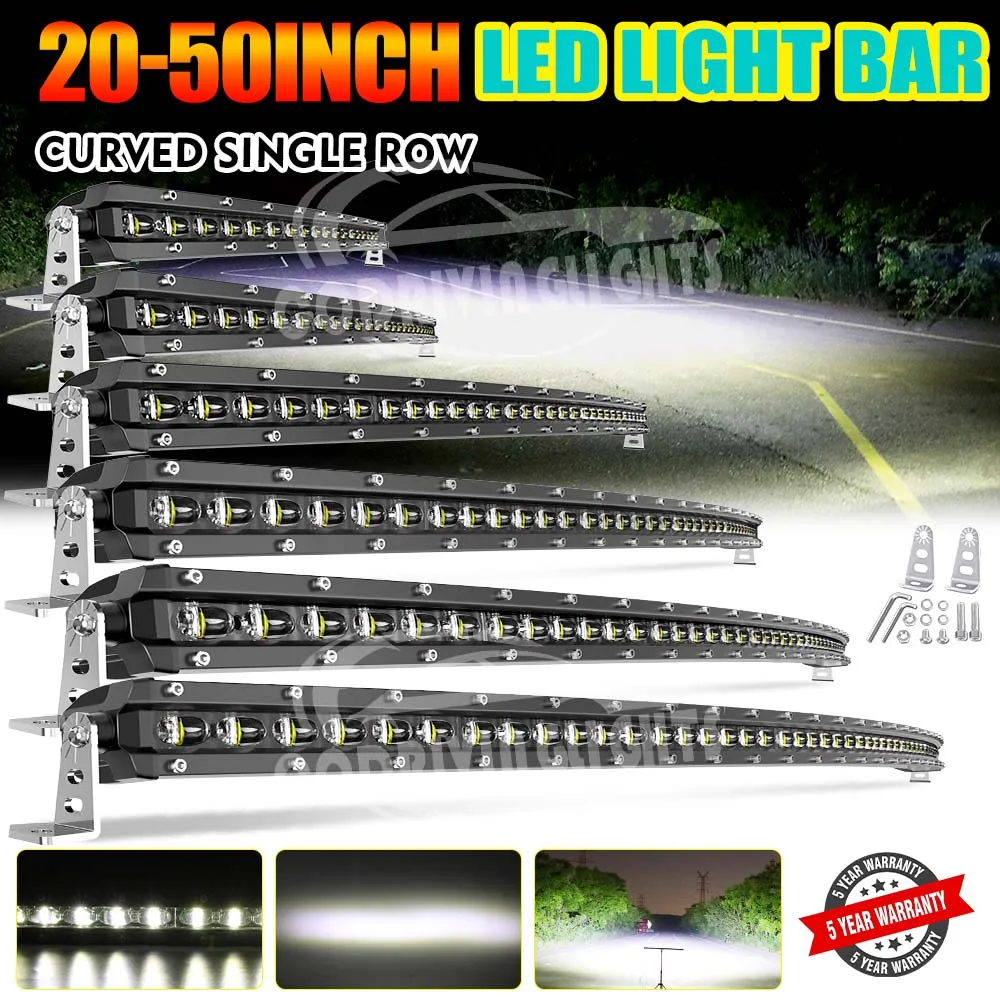 UNISHINE Slim LED Light Bar Curved 20-50inch 12V 24V White LED Work Light Spot Flood Combo Beam  For Tractor car UTV Boat Pickup