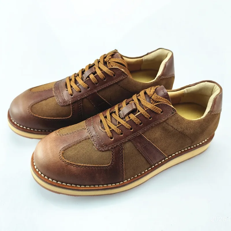 Handmade Vintage Men Work Shoes Genuine Leather Lace-up Outdoor Hiking Casual Shoes Non-slip Wear-resistant Training Shoes