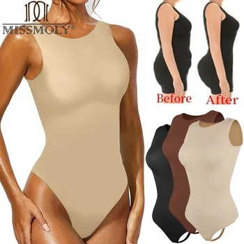 Bodysuits Sexy Sleeveless Crew Neck Shapewear Thong for womens Waist Trainer Tanks Tops Slim Tummy Control Body Shaper