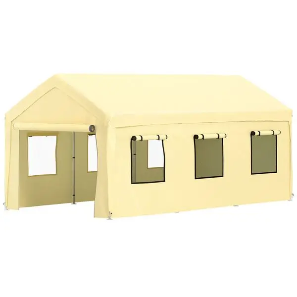 

VEVOR Carport Canopy Автомобильный навес 10 x 20 футов с 8 ножками, боковые стенки, окна, желтый