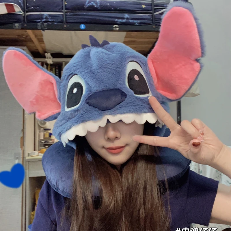 Anime Stitch U-Shaped Hooded Neck Pillow Kawaii Figure My Melody Dumbo Travel Soft Comfortable Cervical Pillow Partner Gift