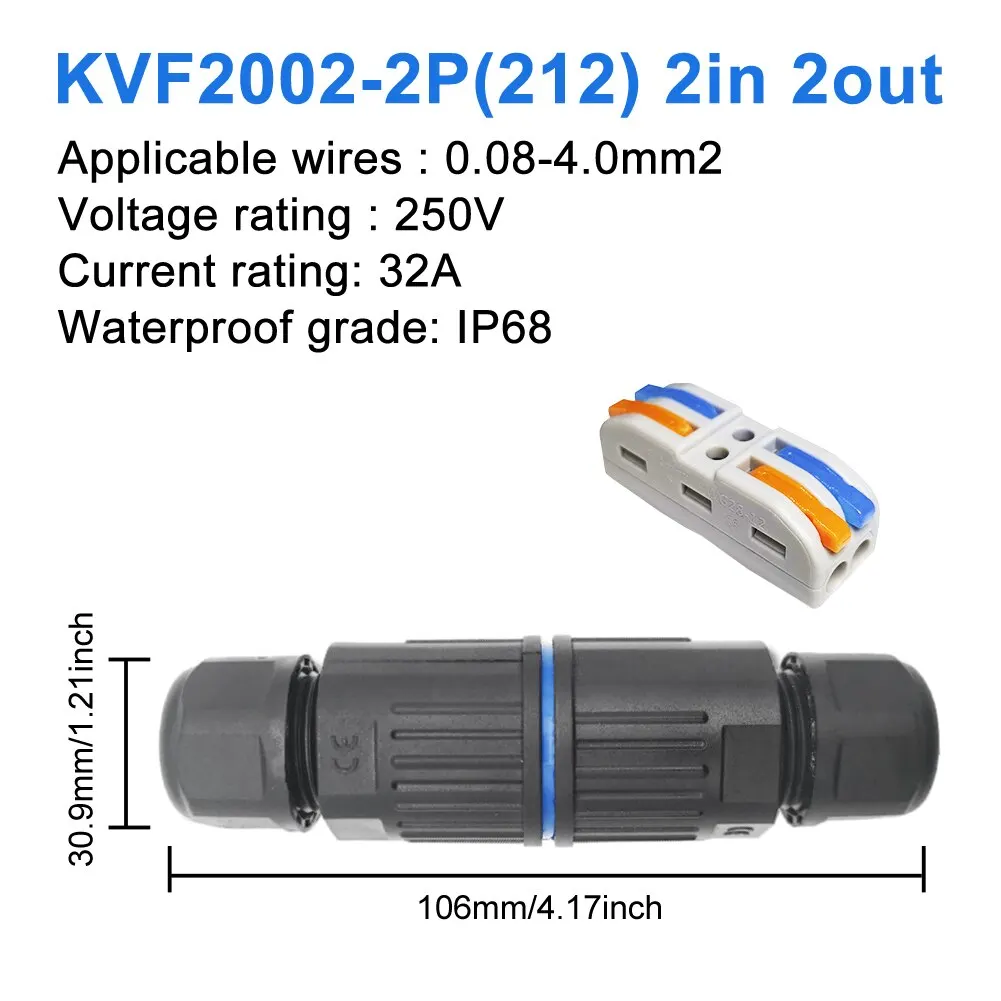 IP68 Waterproof Cable Connector Quick Connection KVSF-15 2 in 2 out 2/3/4/5 Pin Electrical Terminal Adapter Wire Connector