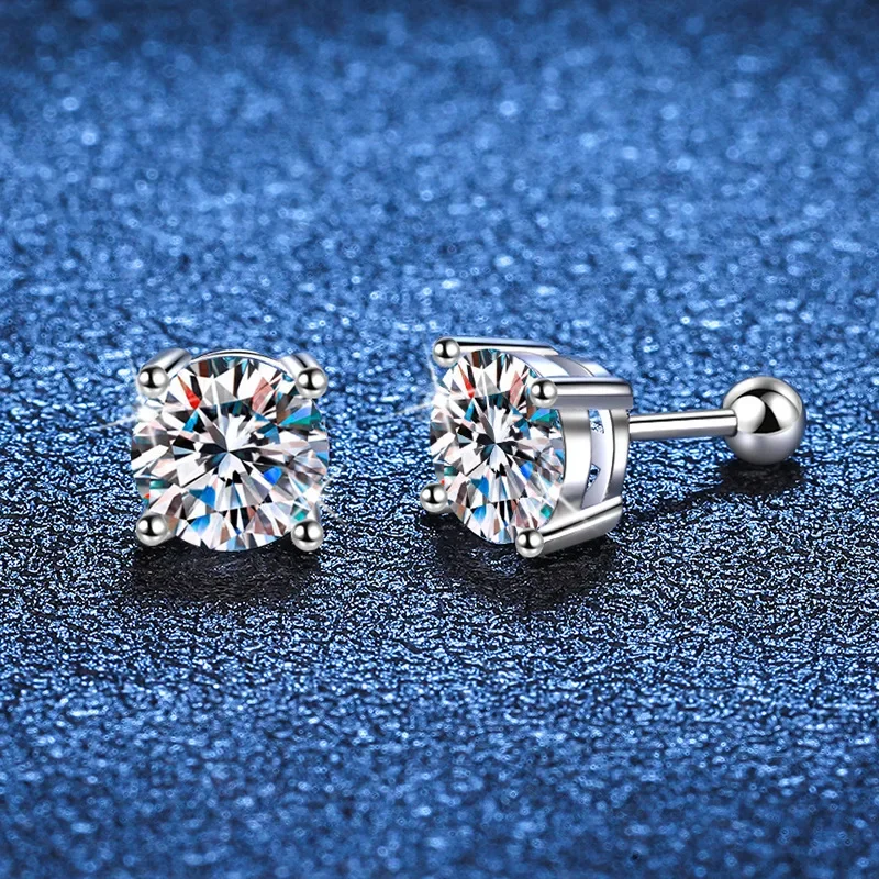 18K platinum diamond screw earrings four-prong moissanite universal plated PT950 platinum earrings classic and simple