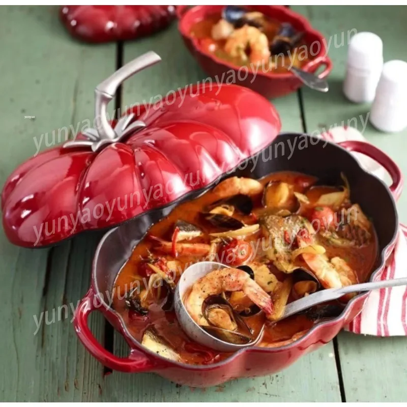 Enameled Cast Iron Stew Pot Flat Bottom Non Coated Cooking Pan for Home Restaurant Kitchen Use