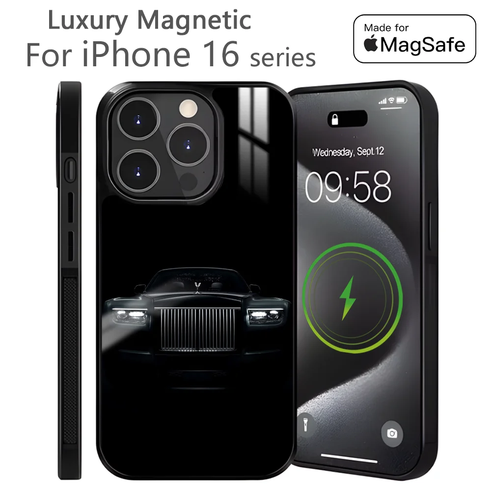 Luxury Car R-Rolls-Royce Phone Case For iPhone 16 15 14 13 12 11 Pro Max Plus Mini Magnetic Magsafe Wireless Charging Cover