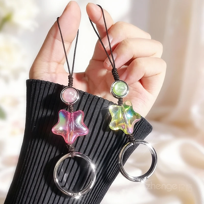 Star Ring Mobile Phone Lanyard, Circle Buckle Pendant, Fashionable Women's Outdoor Anti Lost Thumb Lanyard