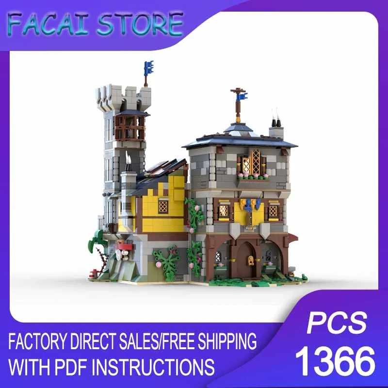 

Medieval Castle Model Moc Building Bricks Modular Black Falcon Inn Model Technology Blocks Christmas DIY Toy Construction Gifts