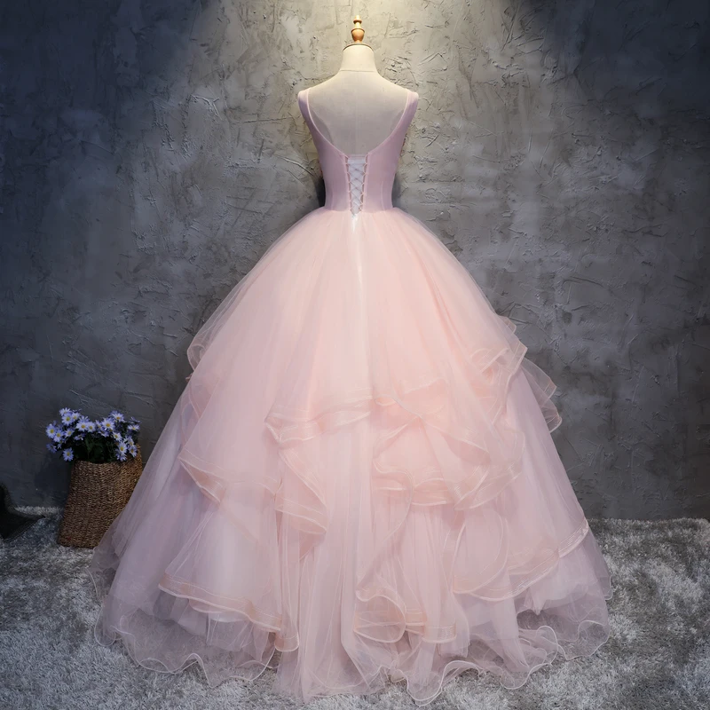 2022 neue Rosa Quinceanera Kleider O Neck Sleeveless Partei Prom Kleid Einfache Blume Prinzessin Ballkleid Plus Größe Nach Maß