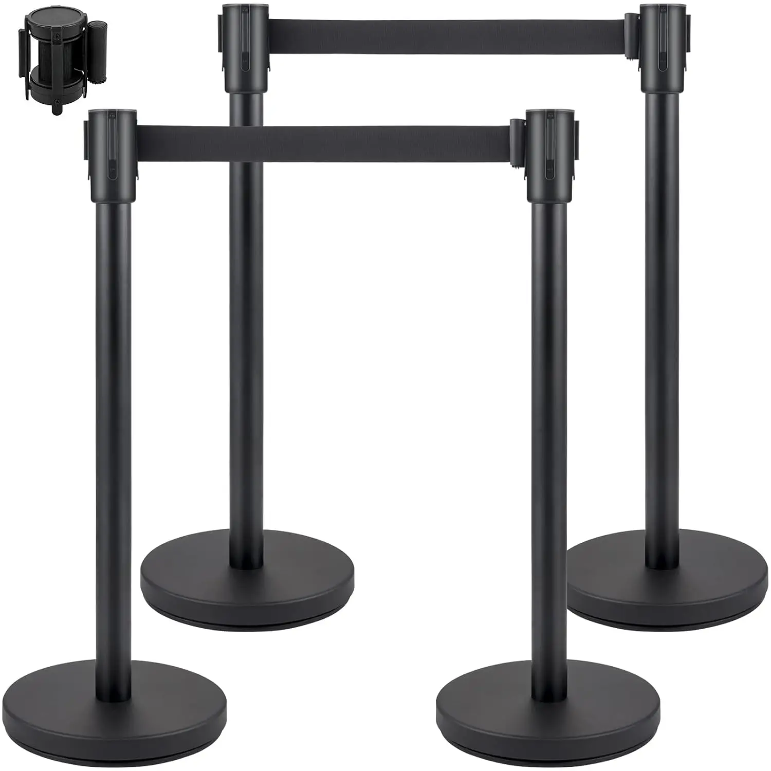 Crowd Control Stanchion, Set of 4 Pieces Stanchion Set, Stanchion Set with 6.6 ft/2 m Black Retractable Belt.