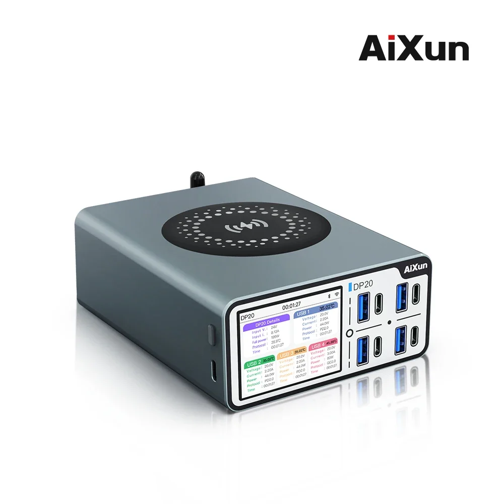 AIXUN DP20 USB Charger Station With Wireless Charging Digital Display Curve Interface And Visible Data Can Upgrade Online