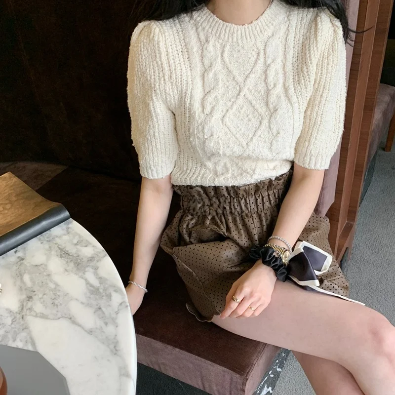 

Early Spring Women's Knitted ort Sve Sweater Chic Simple Versatile round Ne Pullover Warmth Heat Generating Slim Fit S...