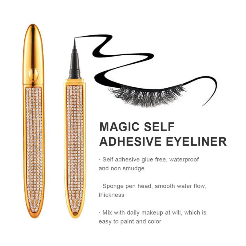 Penna per Eyeliner autoadesiva 2 In 1 senza colla ciglia finte magnetiche senza colla Eyeliner impermeabile Bling penna per Eyeliner ad asciugatura rapida