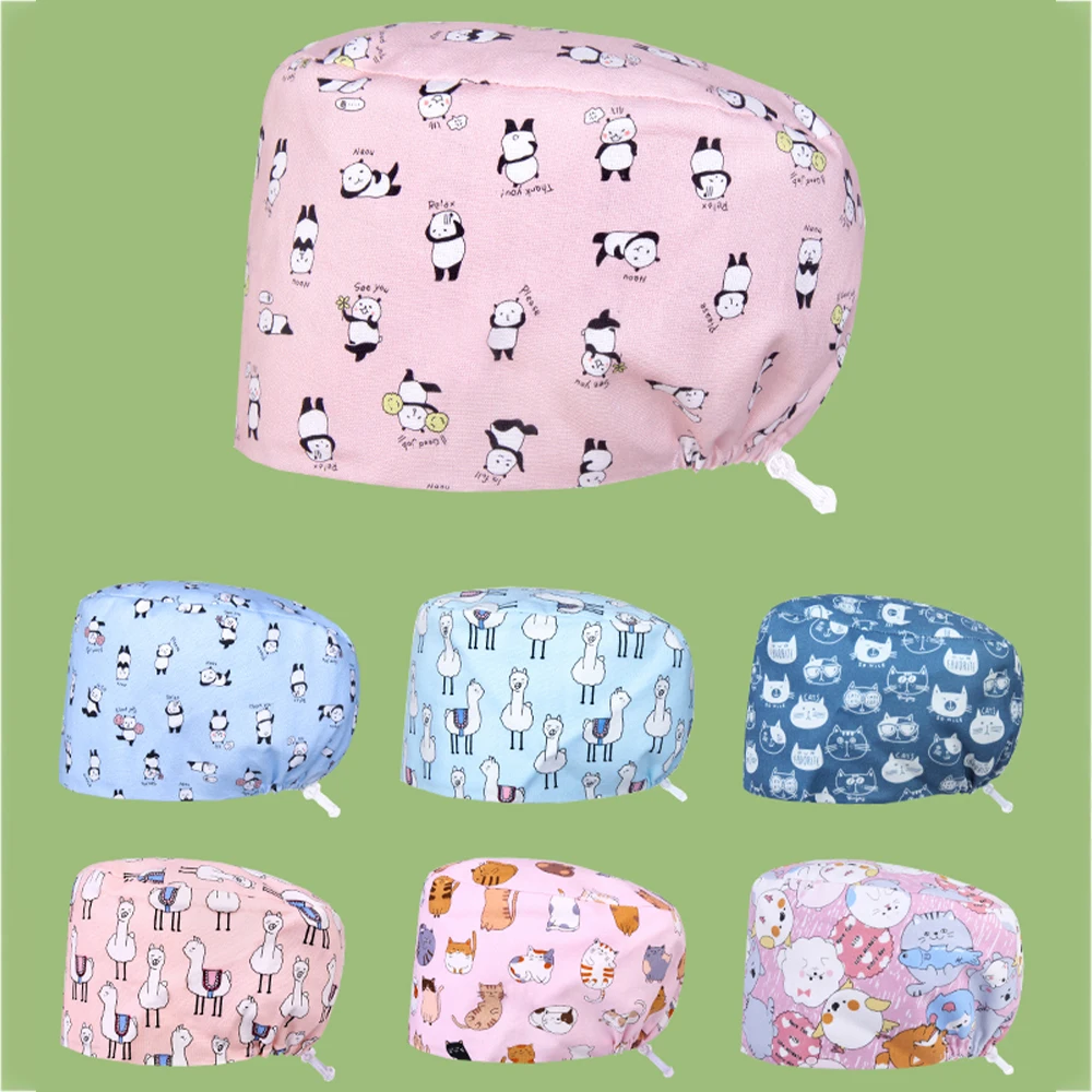 

Panda Scrub Cap Euro Medical Surgical Hat for Women Men Cordlock Adjustable Protect Hair Sleep Bonnet Dentist Nurse Caps