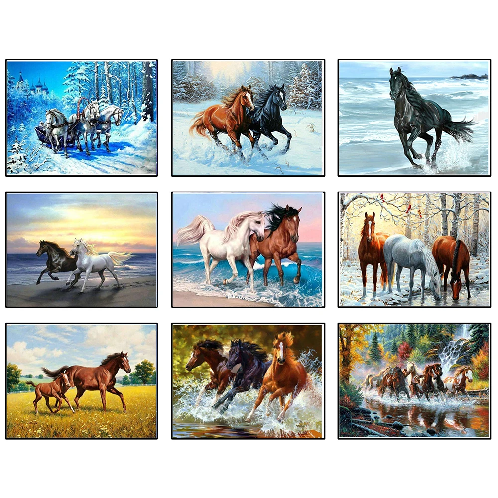 5D DIY Diamond Painting Embroidery Full Drill Snow Two Horse Diamond Embroidery Cross Stitch Rhinestone Home Decoration Gift