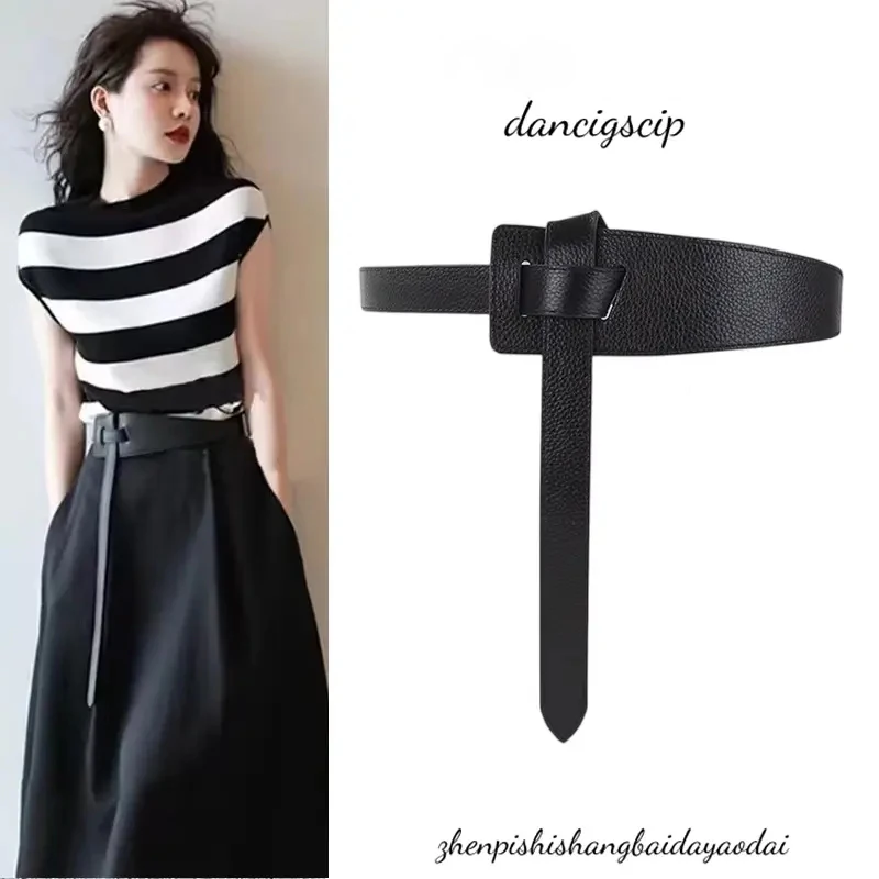 

New Fashion Knot Belts for Women Soft Genuine Leather Knotted Strap Belt Long Genuine Dress Accessories Lady Waistbands Luxury