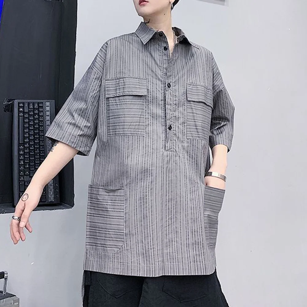 Summer Men's Short-Sleeved T-Shirt Y2k Fashion Korean Version Casual Loose Trend Street Multi-Pocket Medium And Long 2025 New