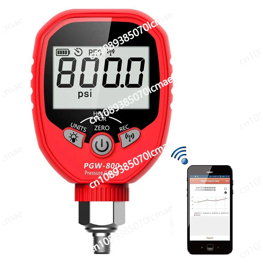 

PGW-800 Wireless Digital Pressure Gauge Freon R134a Pressure Manifold AC Tools -14.5~800 PSI 1/8'' NPT