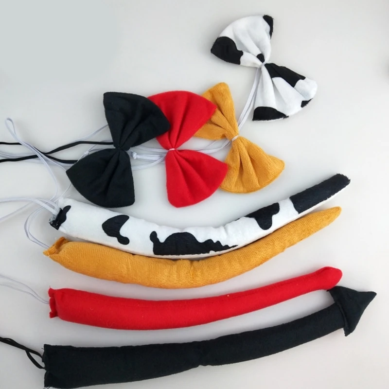 652f Cow Bandband en peluche Tail Bowtie Set Halloween Costumes Kids Party Grop maquillage