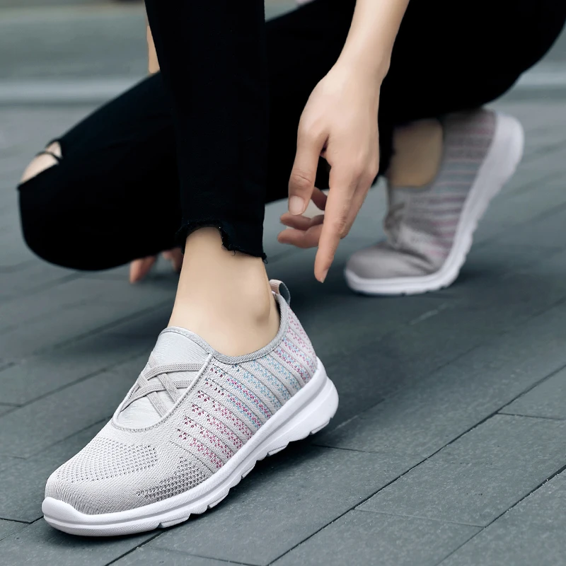 STRONGSHEN Women Shoes Summer Ladies Fashion Mesh Slip On Flats Soft Breathable Sneakers Women Casual Shoes Zapatos De Mujer