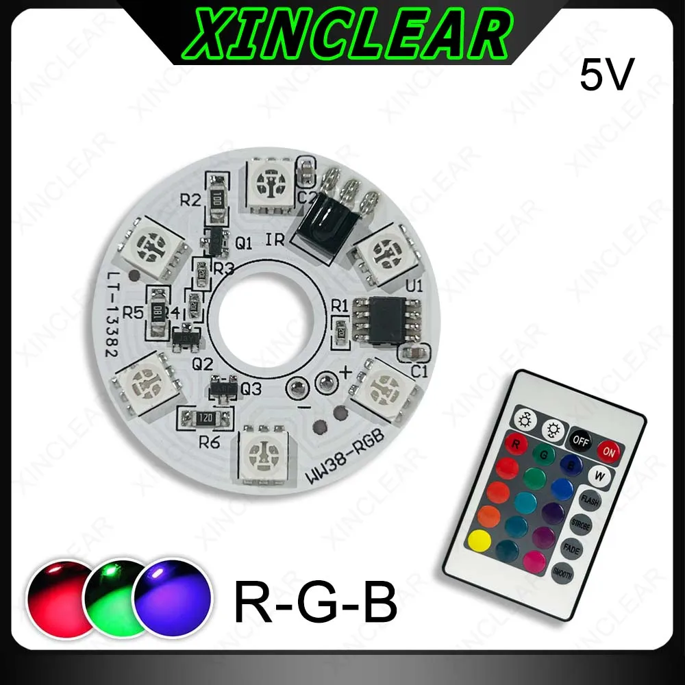 1pcs RGB Colorful Gradient Light Board 5V Dia 31mm 38mm With Remote Control PCB Light Source Board For DIY Night Light Aquarium