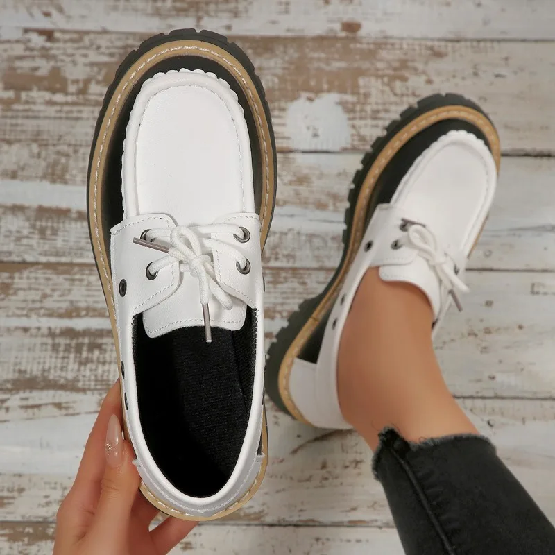 Women's Vintage Comfortable Color Blocking Mid Heel Single Shoes New Spring and Autumn Women Fashionable Casual Low Top Shoes