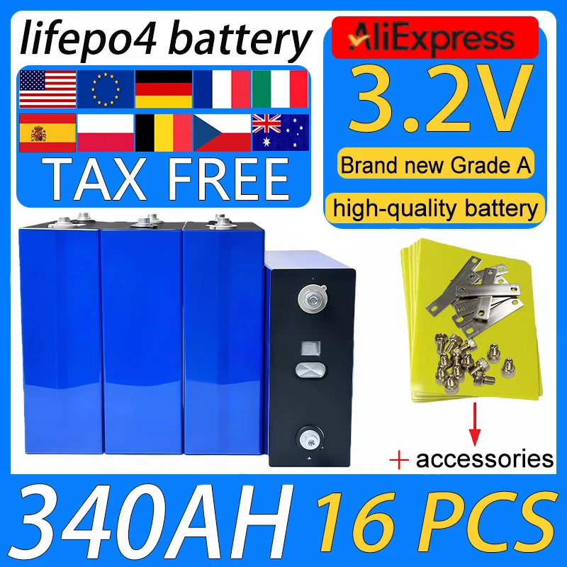 

3.2V 340ah Lifepo4 Battery DIY 48V Lithium iron phosphate Rechargeable battery Suitable for solar home RV Camping Outdoor Power