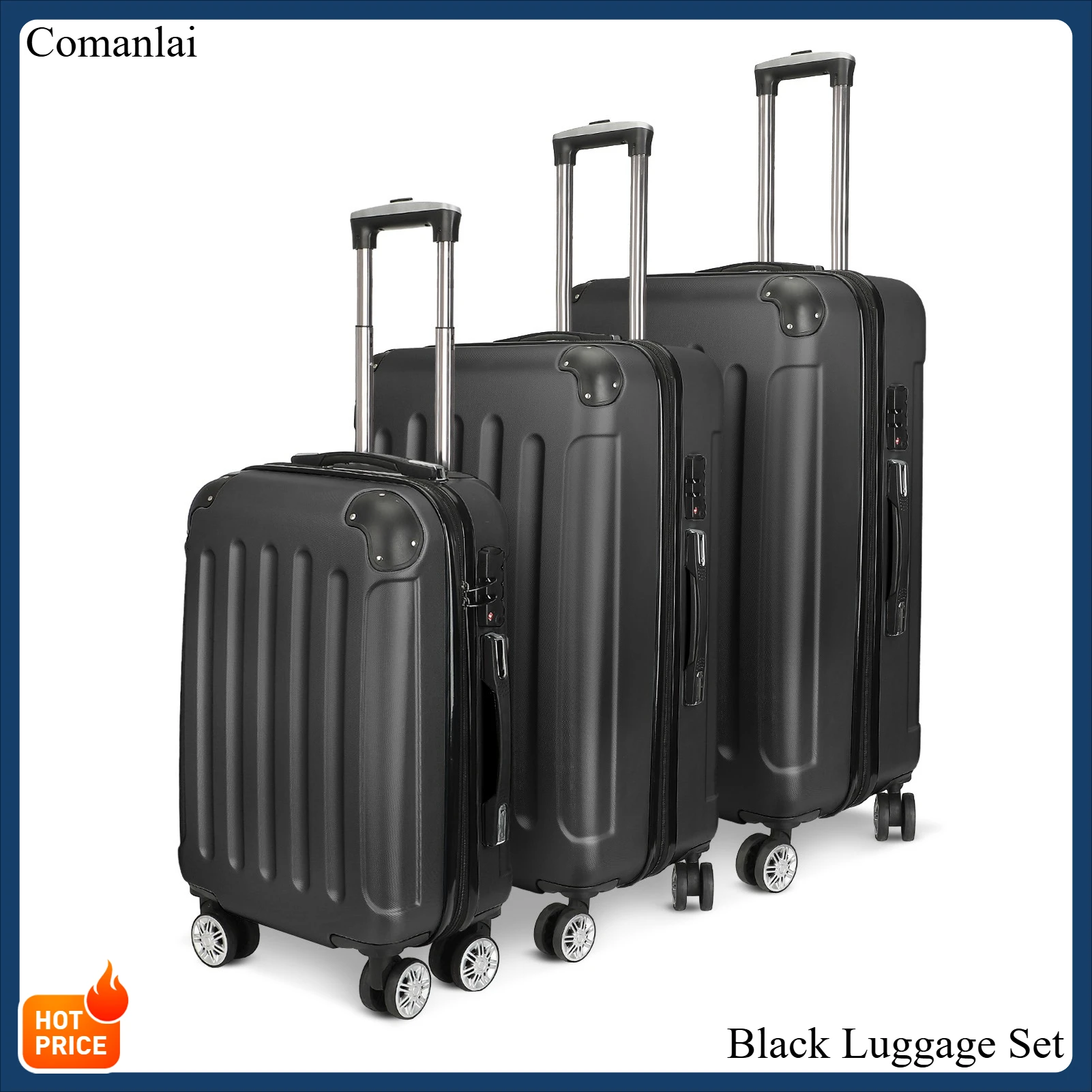 Ensembles de bagages Comanlai, valises 3 pièces, design rayé, avec 360 ° Roues et serrures universelles, bagages, coffre, pour les voyages en plein air