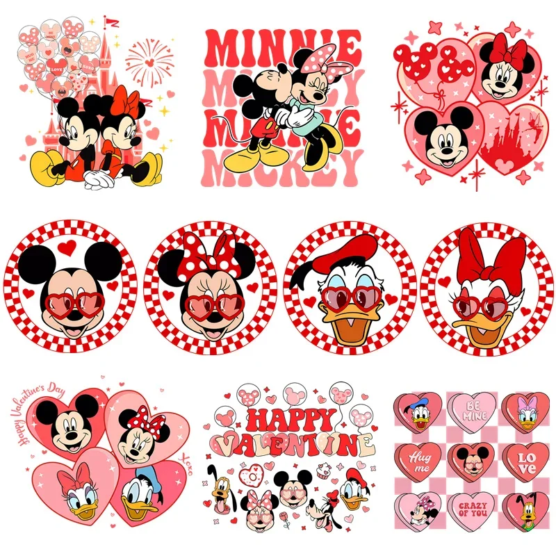 Disney Mickey Minnie Valentine's Day Couple Patches for DIY Clothes Heat Transfer Stickers T Shirt Iron on For Women Appliqued