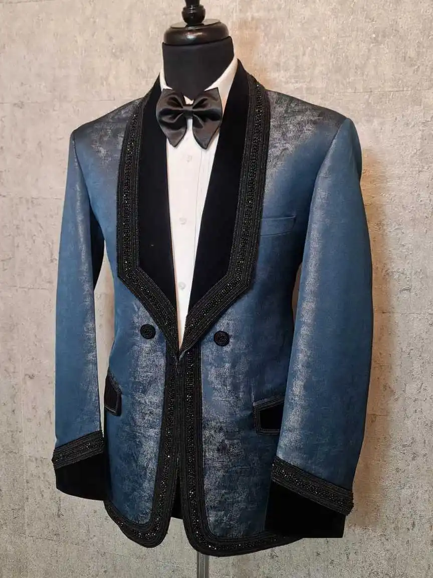 Abito da uomo di moda da sposa Jacquard smoking da festa su misura 2 pezzi cappotto da sposo pantaloni da festa cantante abiti da sposo taglia personalizzata