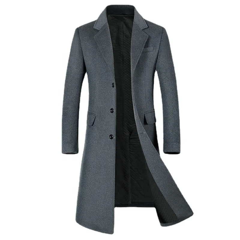 

2022 New Arrival Korean Style Long Length Woolen Trench Overcoat for Men Double Breasted with Button Decoration