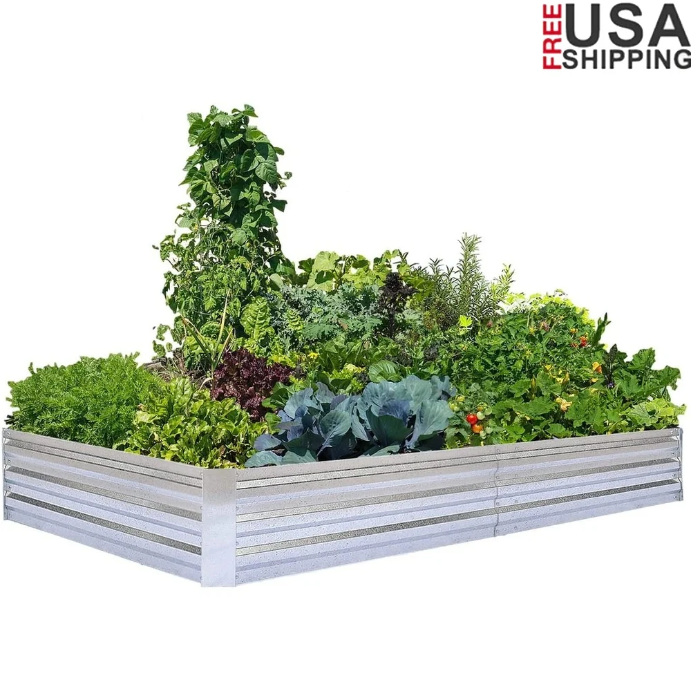 

Galvanized Raised Garden Bed Metal Planter Box Large Steel Kit Vegetables Herbs Flowers Open Bottom Easy Setup