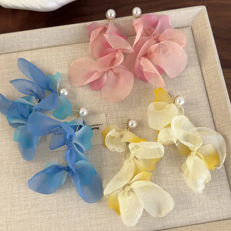 Pearl Flower Tassel Drop Earrings Premium Alloy Lightweight Elegant Flattering Slimming Face for Women Beach Resort Holiday