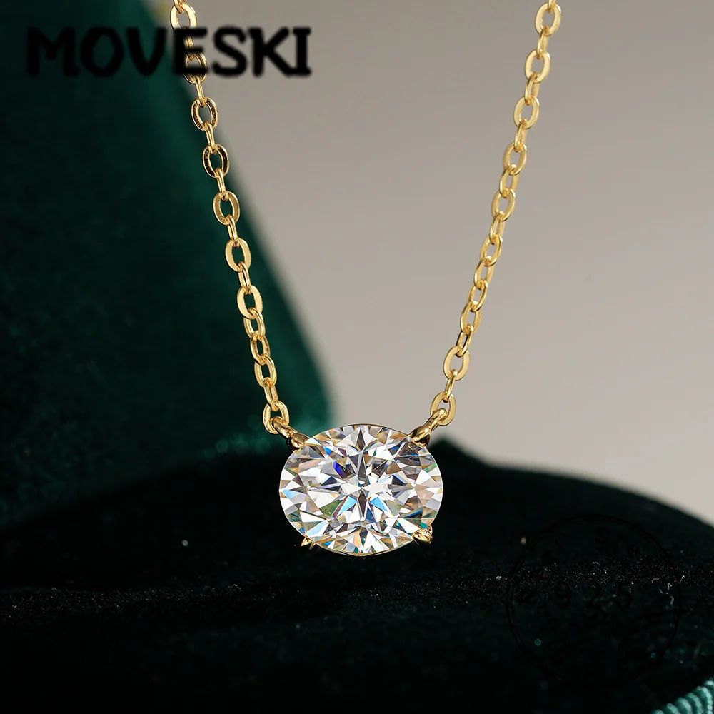 

MOVESKI 925 Sterling Silver Moissanite Necklace, 2CT D Color VVS1 Oval Cut Solitaire Pendant, Fine Jewelry for Women