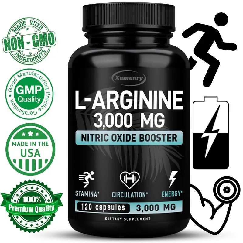 L-Arginine Capsules 3000mg - Nitric Oxide Boosters - Improve Energy, Endurance, Performance, Build Muscle Mass