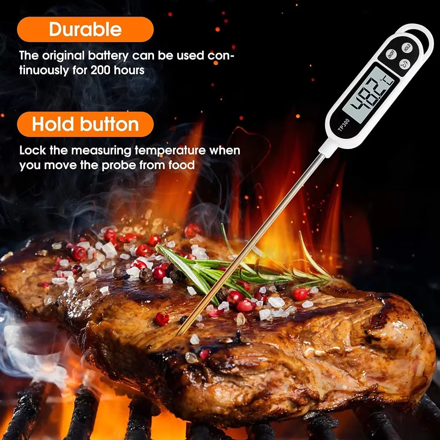 Food Thermometer Digital Real-Time Reading Meat And Beverage Thermometer With LCD Display And Probe Electronic Kitchen Thermomet