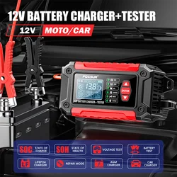 Cargador y probador de batería de coche 2 en 1, 12V, 6A, pantalla LCD de 1,9 