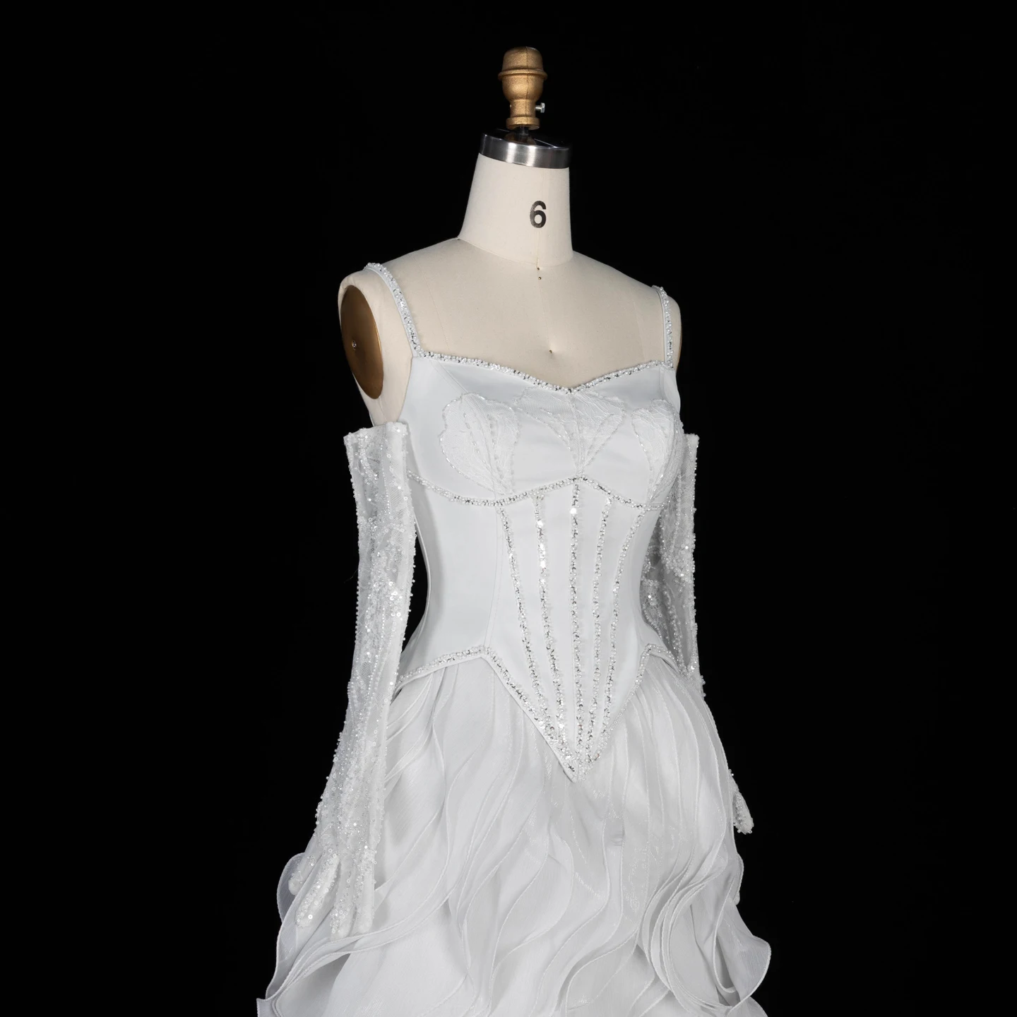 Sharon Said Luxuriöses graues Abendkleid mit Spaghettiträgern, Korsett-Oberteil, gerüschtem Chiffon, für formelle Anlässe, Partykleider SS672, maßgeschneidert – Detail 13