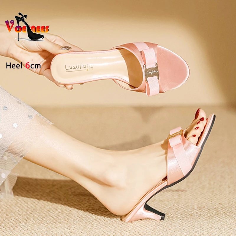 6CM Party Shoes For Women High-quality Summer Silk Sandals Fashion Lady Bowknot Stiletto Heels Outdoor Green Slippers Size 34-43