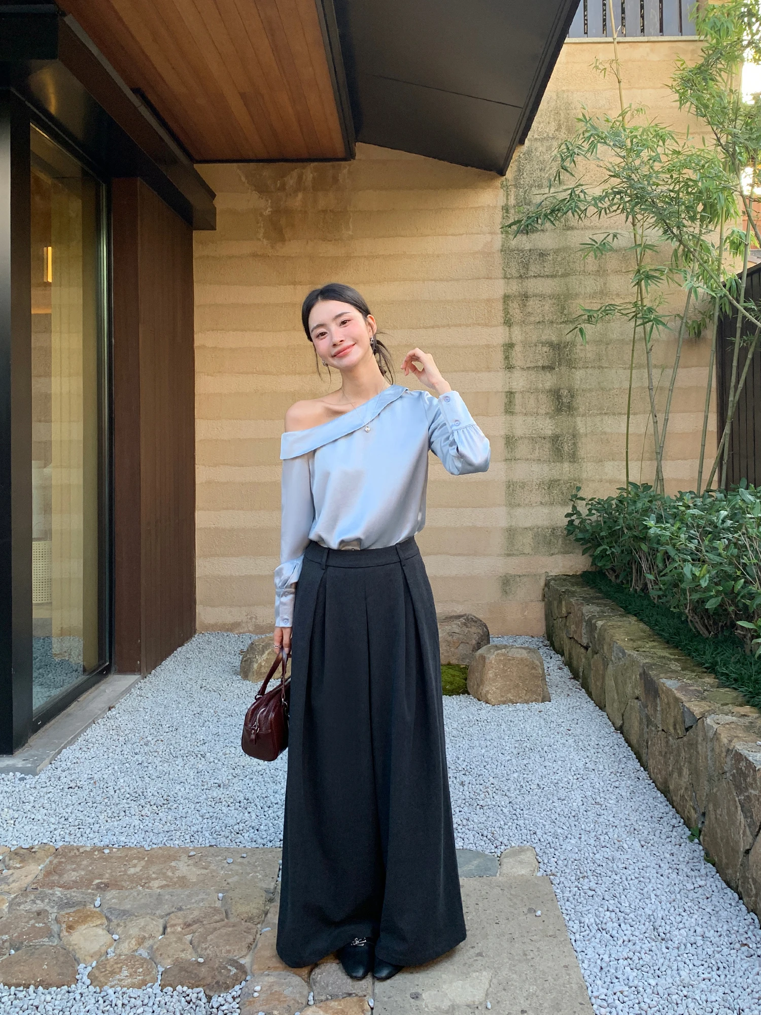 Pusumede High Waist Wide Leg Suit Pants Women's Casual Woolen Trousers Elegant Skirt Pants Straight Cut Loose Fit
